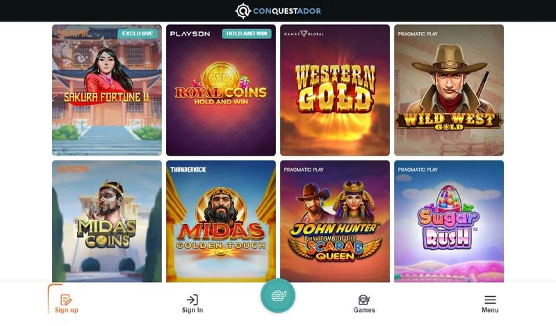 Conquestador Casino Game Selection
