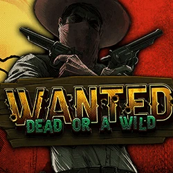 Wanted Dead or a Wild slot tile by Hacksaw Gaming: a masked outlaw holding two revolvers